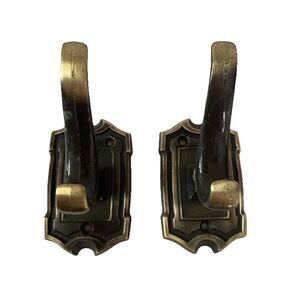 Vtg Sears Roebuck Gold Tone Metal Wall Hooks Set of 2 Antique Brass Finish